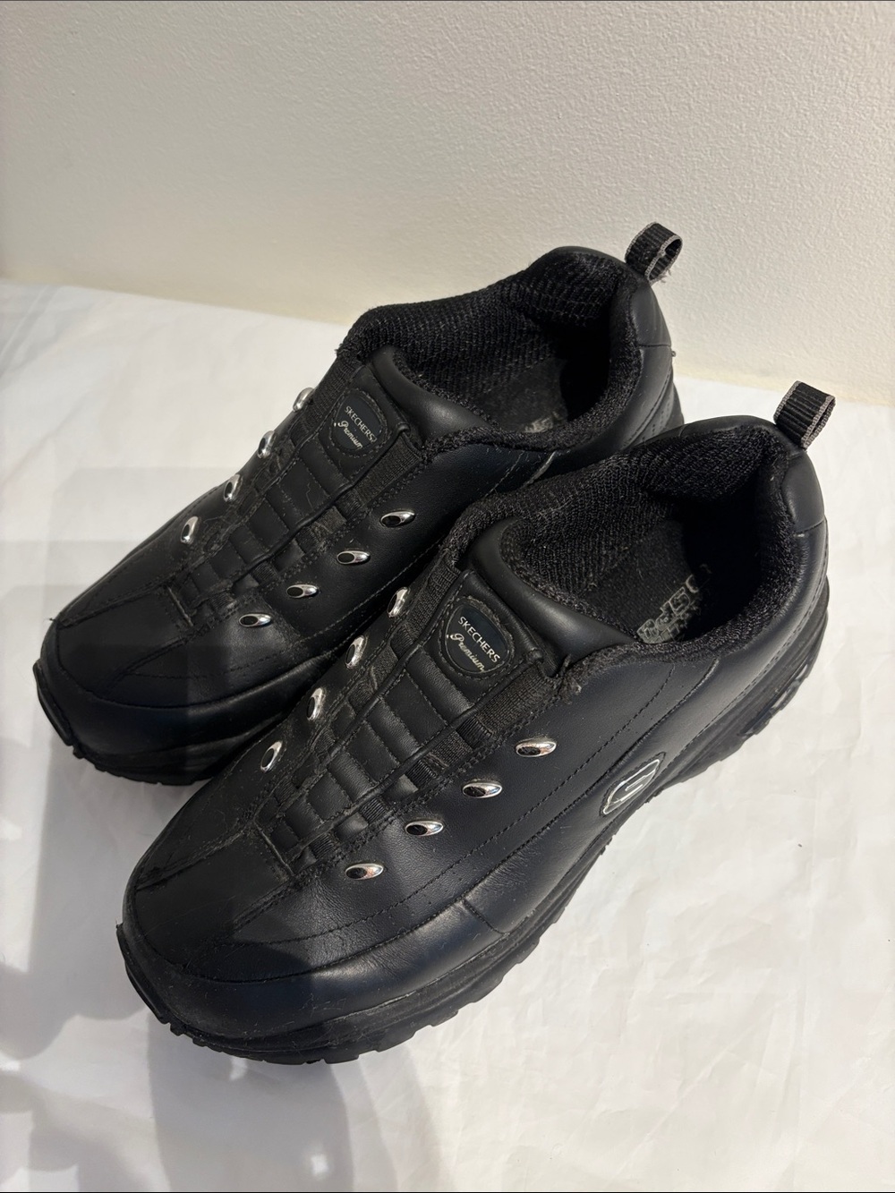 Skechers Women’s Black Slip-On Athletic Sneakers with Silver Eyelets - Picture 3 of 8